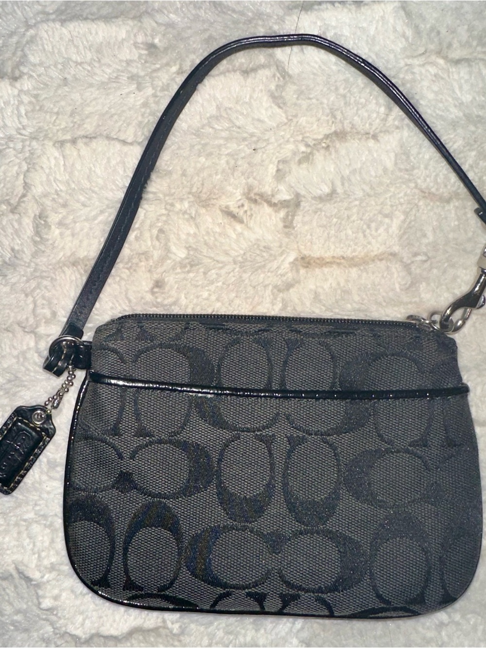 Coach Black Signature Canvas Wristlet with Leather Trim